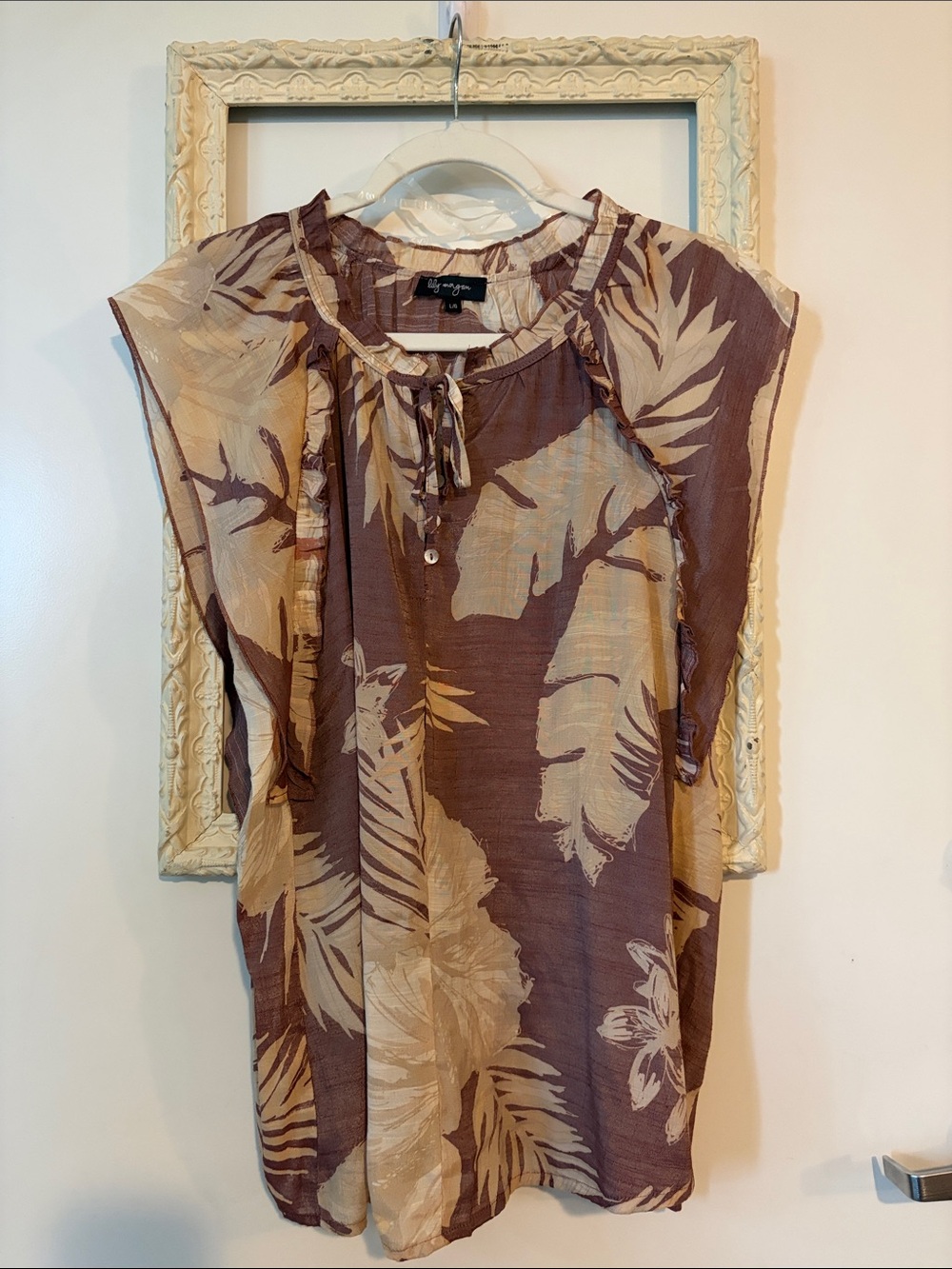 LILY MORGAN | Brown & Cream Tropical Flutter Sleeve Tunic